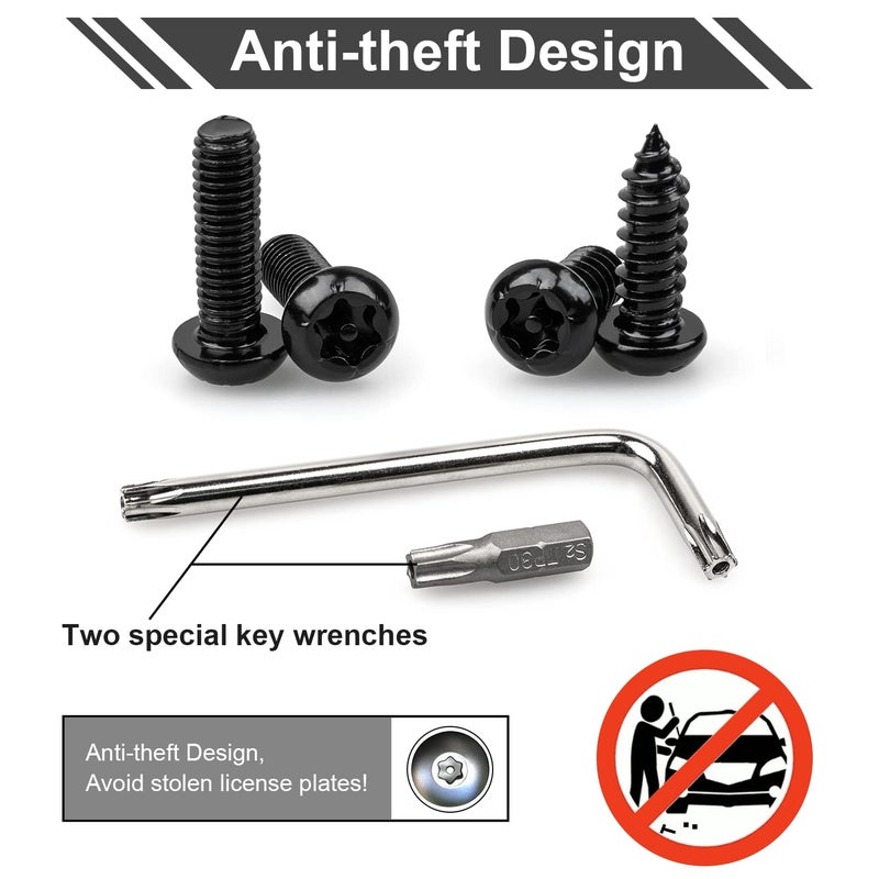 Weico License Plate Screws Kits, Black Anti Theft Mounting Hardware for Car Tag Plate Frames Covers, M6 (1/4") Tamper Proof Screws, Fastener Nut, Caps Cover for Front Rear Frame Holder Mounting - Image 3